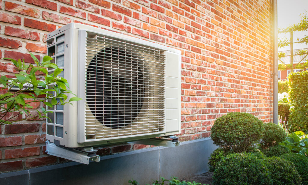 Mounted heat pump installed outside of a home